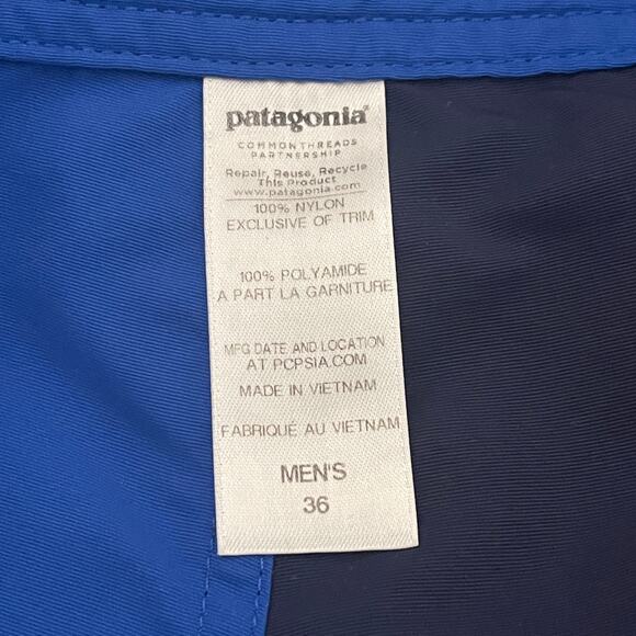 Patagonia Swim Trunks Mens 36 Blue Gray 100% Nylon Zipper Pocket Wavefarer UPF - Picture 8 of 12